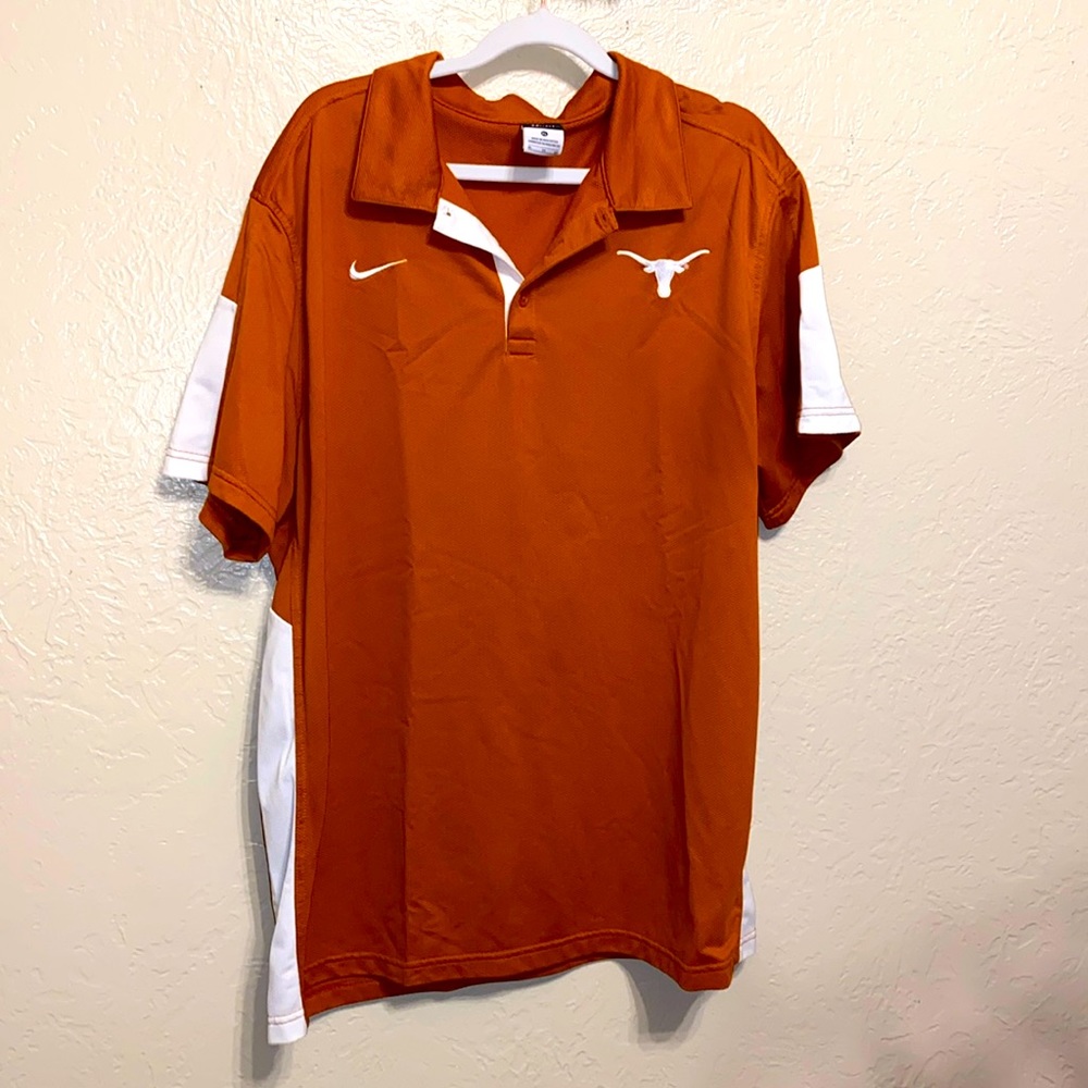 NIKE Dri-fit men’s XL Texas Longhorns polo white & burnt orange excellent cond.
